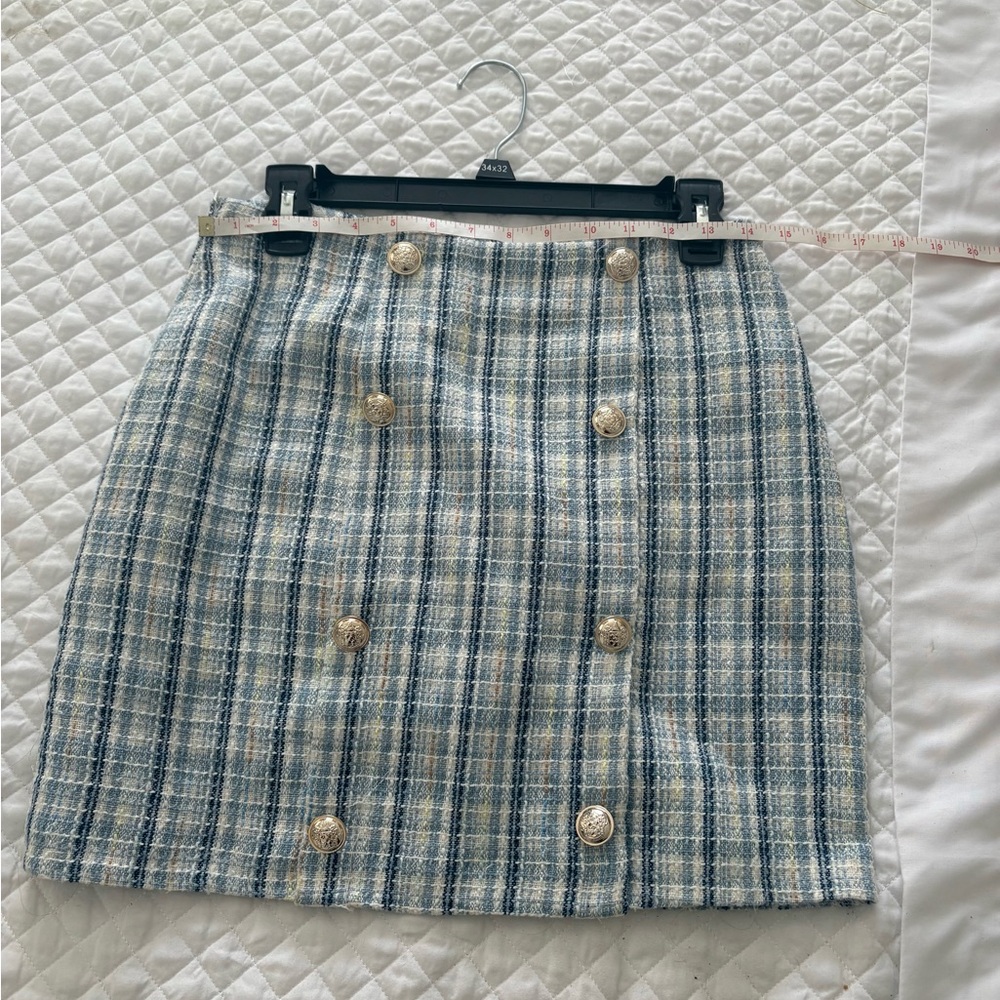 SHEIN Blue and White  Pencil Skirt w gold buttons